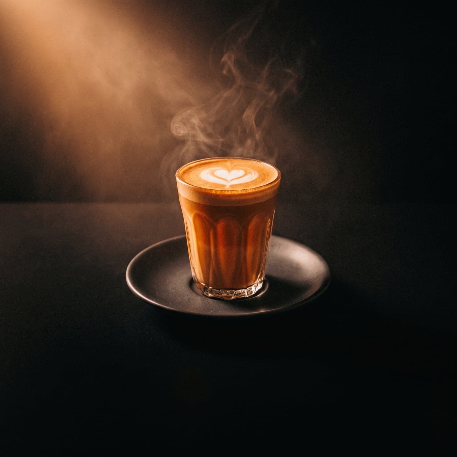 Cortado en vaso pequeño con un corazón de leche.
